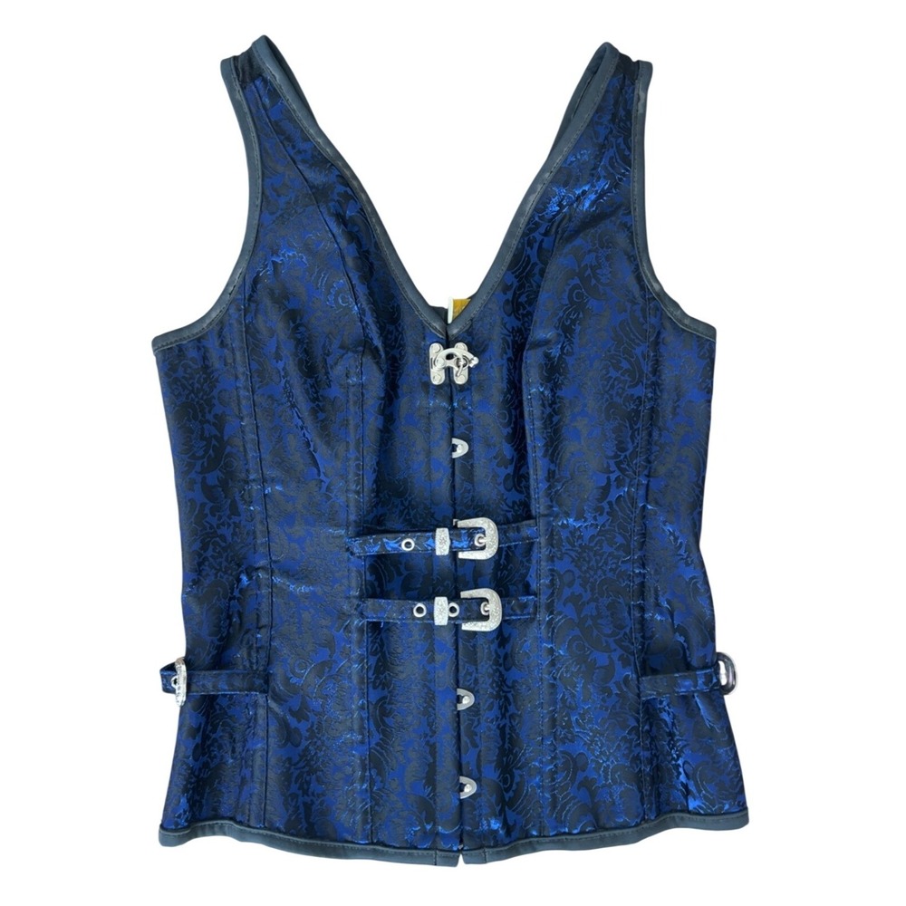 Kimring Steampunk‎ Steel Boned Vntage Gothic Woven Corset top SZ: XL
